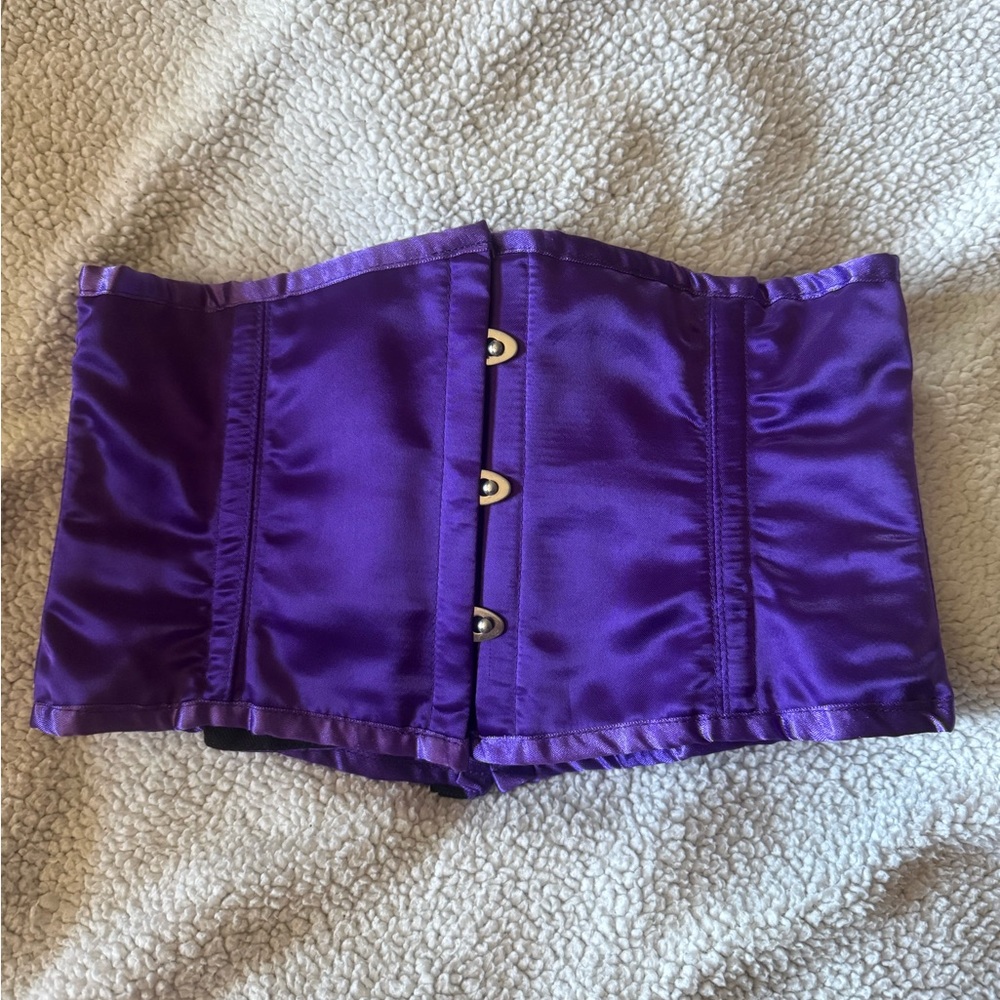Purple satin steel boned waist cincher/corset